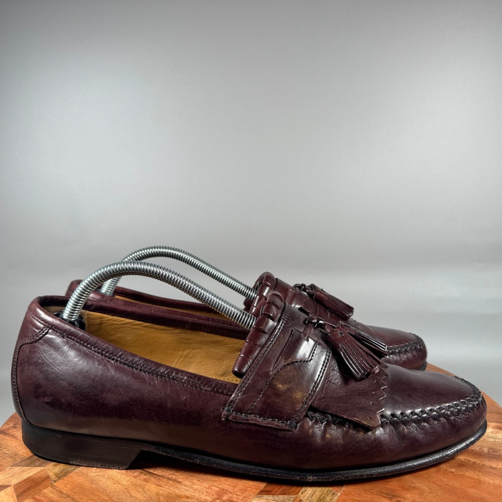 Johnston & Murphy Mens 9.5 W Burgundy Leather Tassel Kiltie Loafers 15 0834